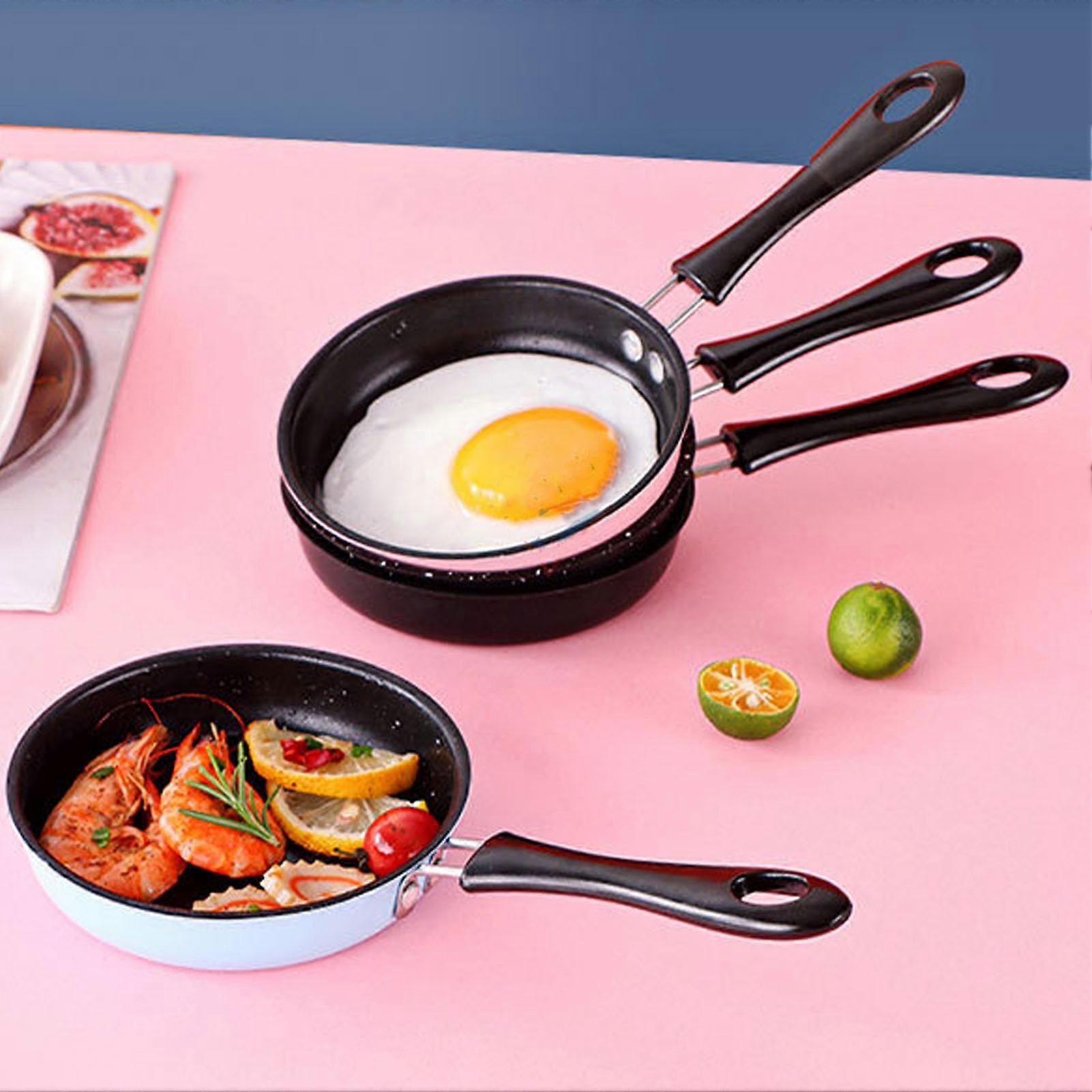 Mini Frying Pan Stainless Steel Prevent Stick Induction Pot Round Breakfast Small Fry Egg Pan with Long Handle 12cm Pink 