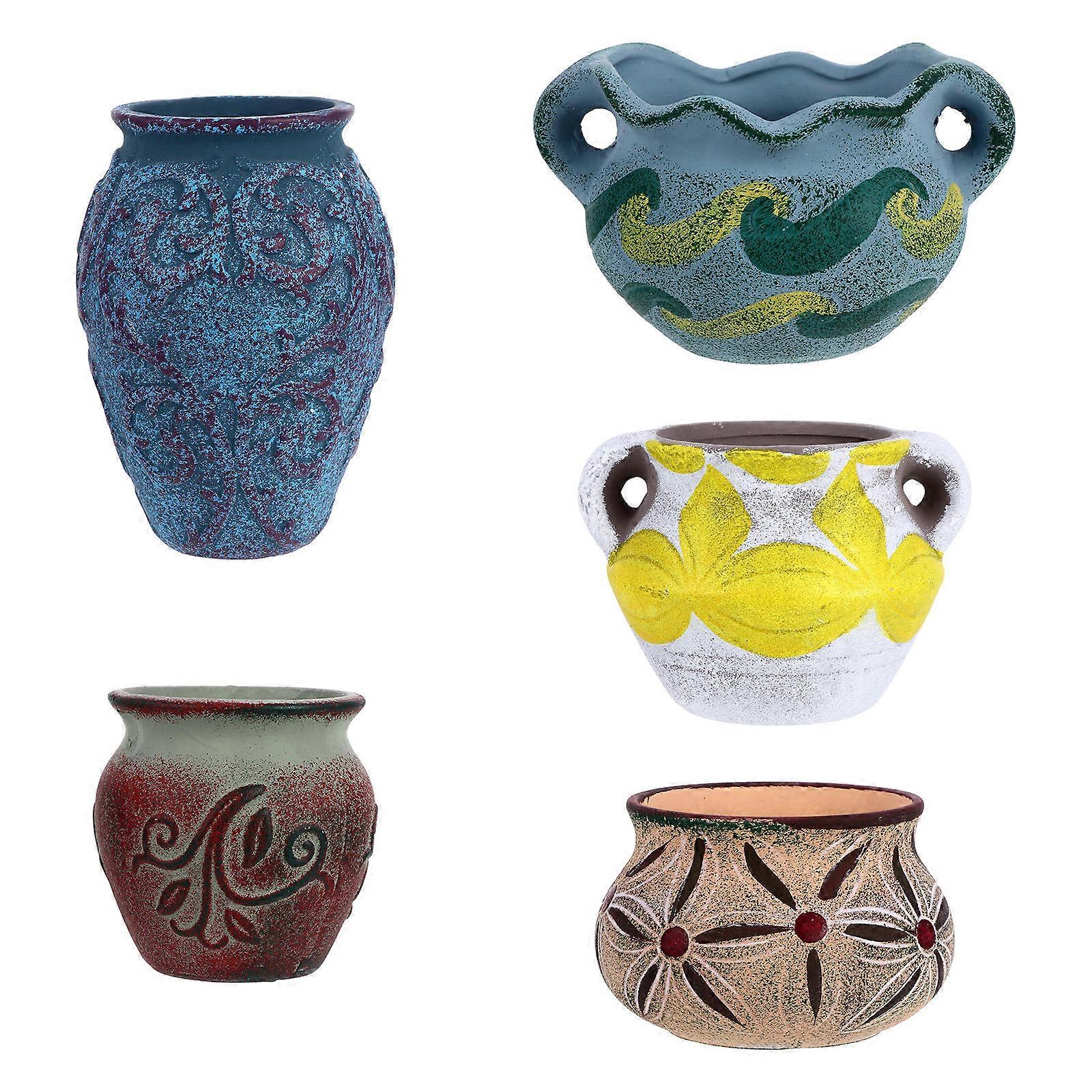 Colorful Flowerpots Retro Flower Pots Office Desk Decor 8.5X8.5CM Ceramic 5Pcs