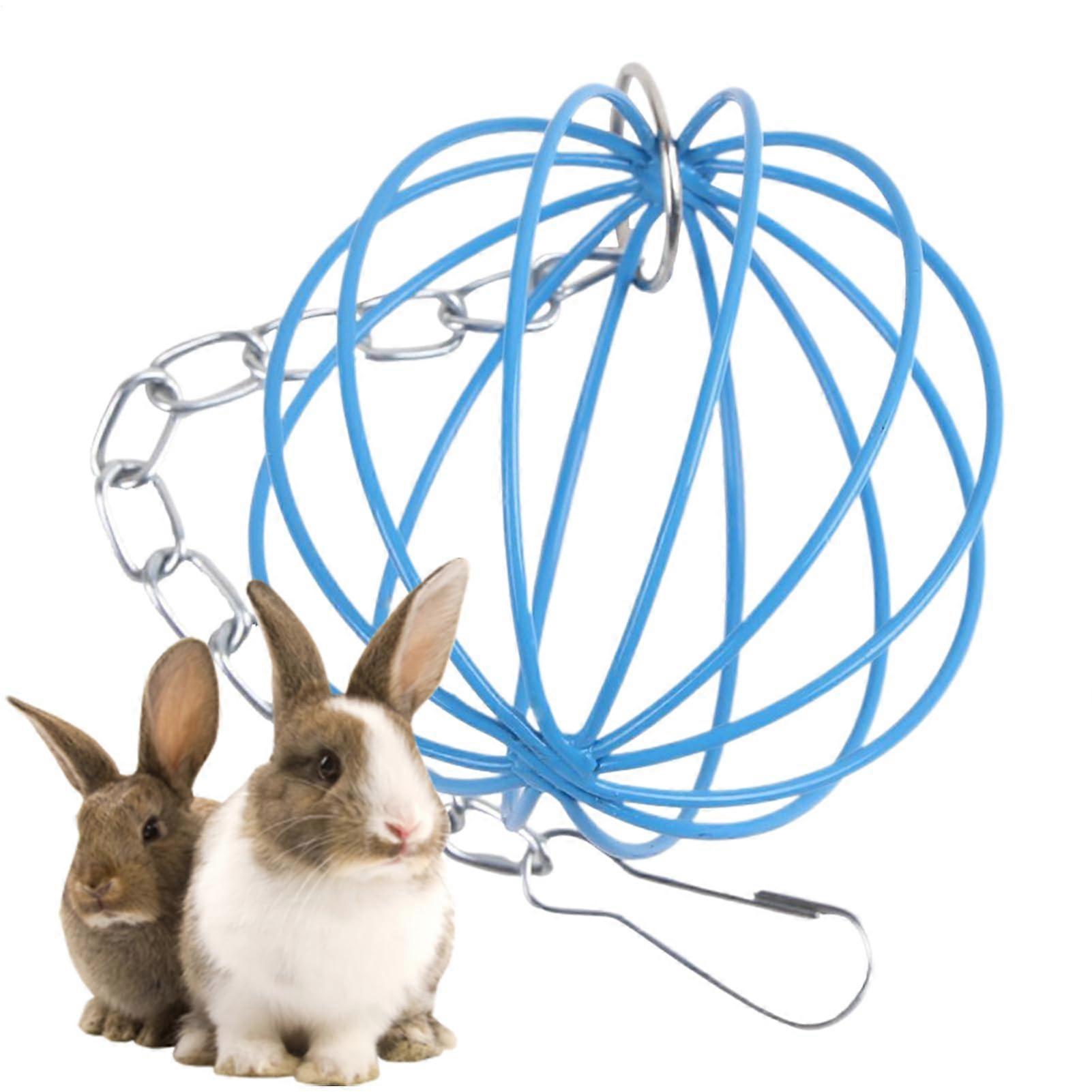 Rabbit Hay Feeder, Rabbit Feeding Device  Metal Grass Feed Ball Rack, Hanging Cage Accessory for Small Animals Like Chinchillas and Hamsters, Blue