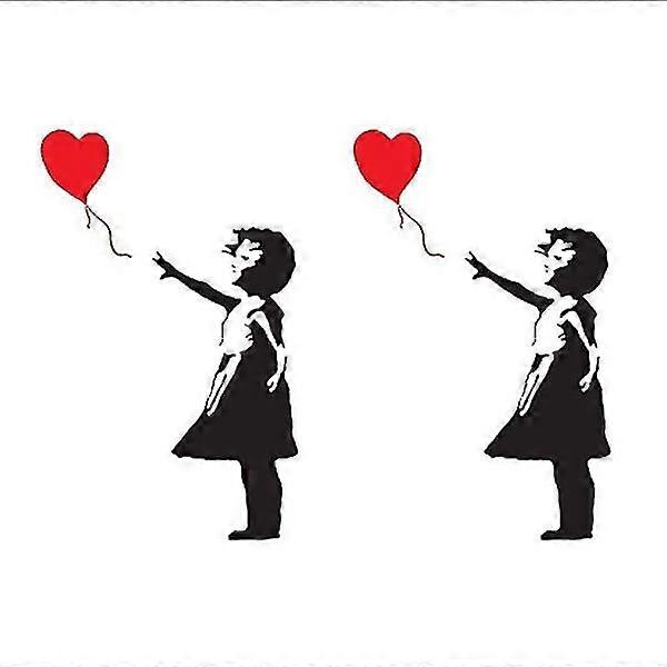 2ピースバンクシーガールとハートバルーンビニールウォールデコレーションデカールステッカー