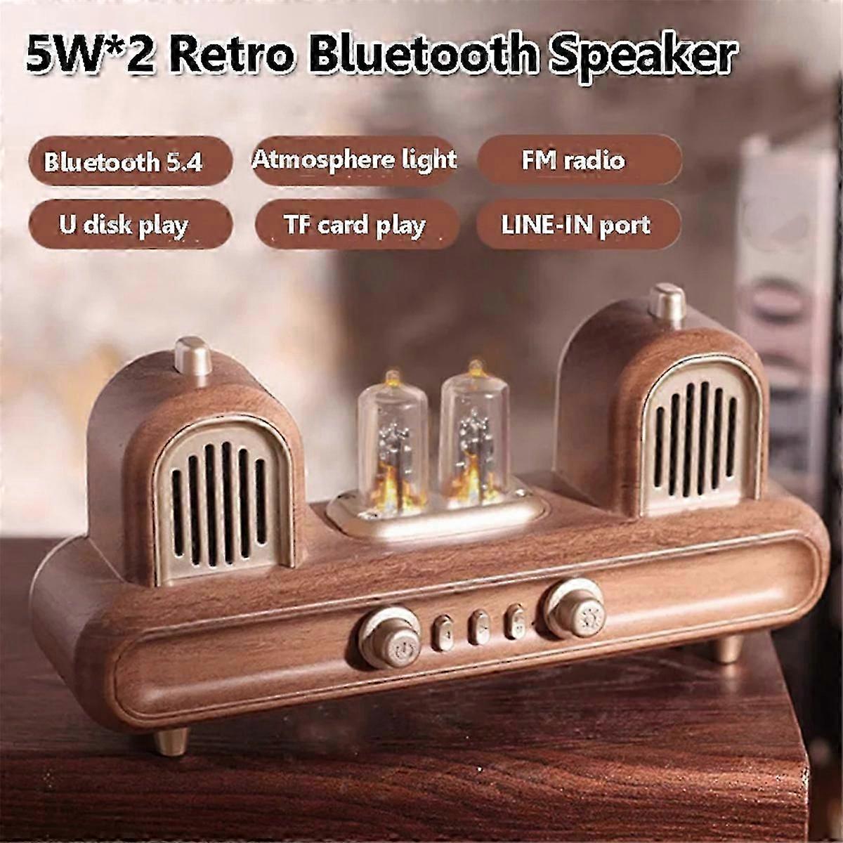 Retro Bluetooth Speaker with LED Light Portable Stereo FM Radio