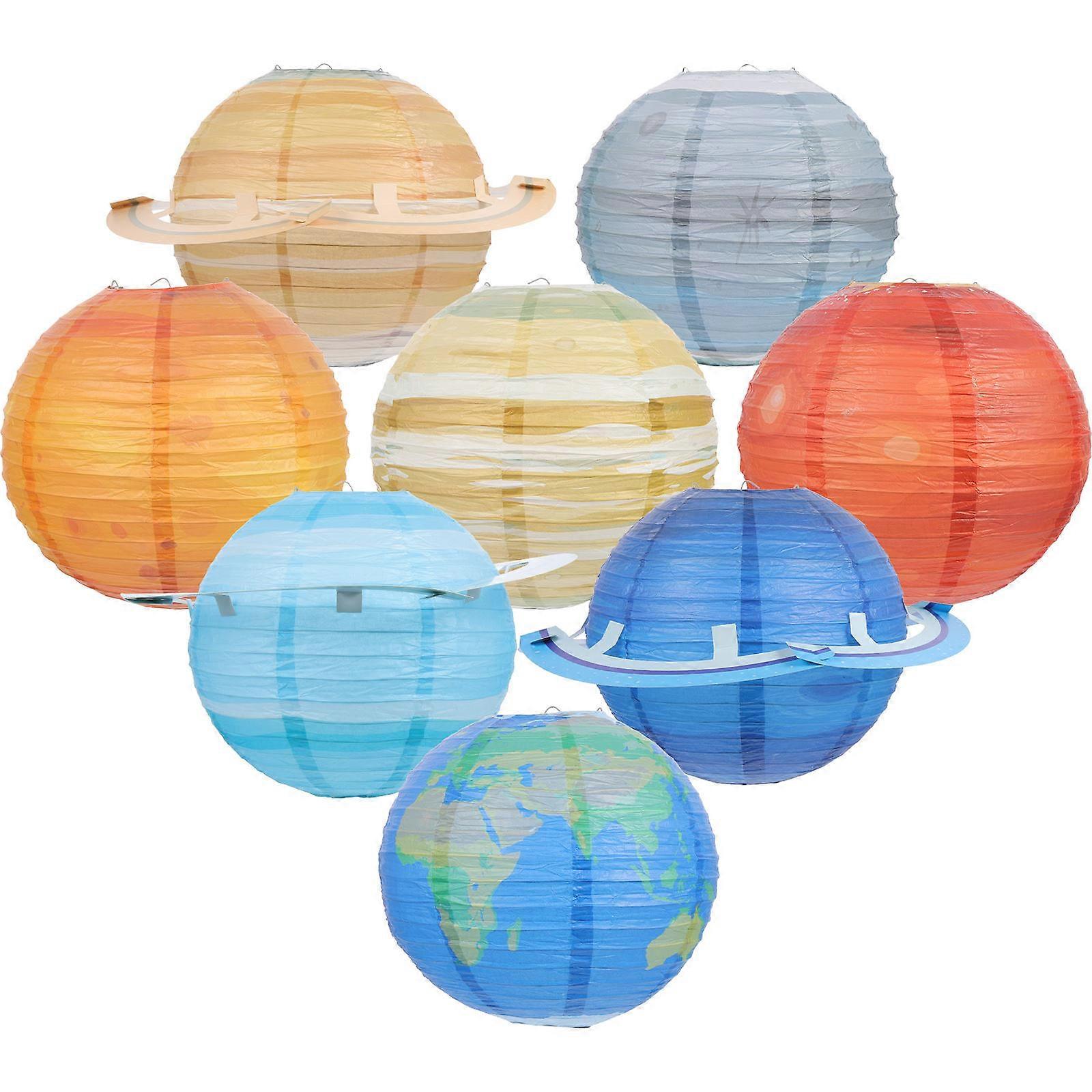Children's Portable Paper Lanterns 8Pcs Festival Decorations With Planets Themed Design Excellent Craft Ideal For Weddings