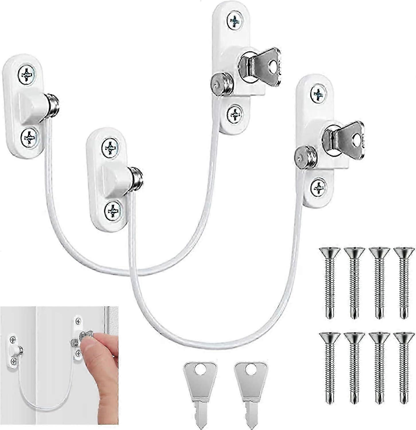 2025 Latest Model  2pcs Window Restrictor Locks. UPVC Child Baby Security Wire Catch with Screw Keys UPVC Win