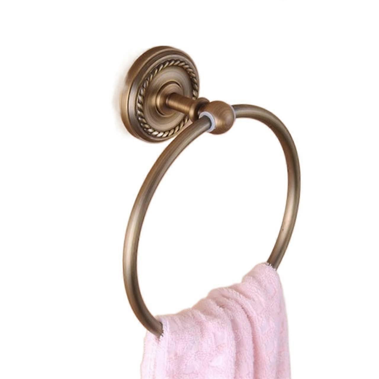 Antique Brass Towel Holder Wall Mounted Round Towel Ring Solid Brass Material Single Color Design