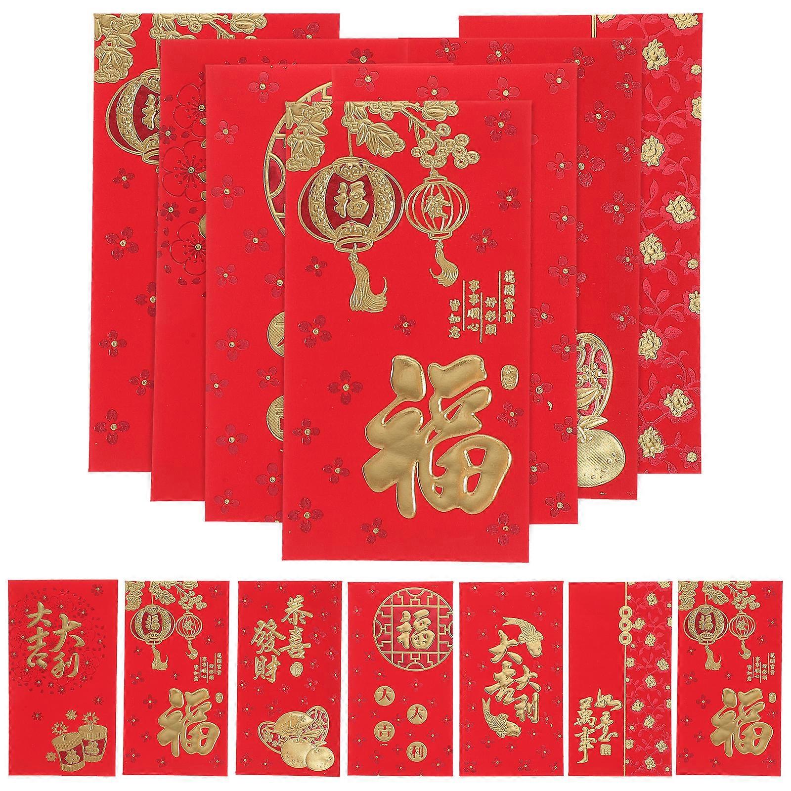 Chinese New Year Red Packets 30Pcs Traditional Long Rectangular Gift Envelopes With Good Wishes For Spring Festival