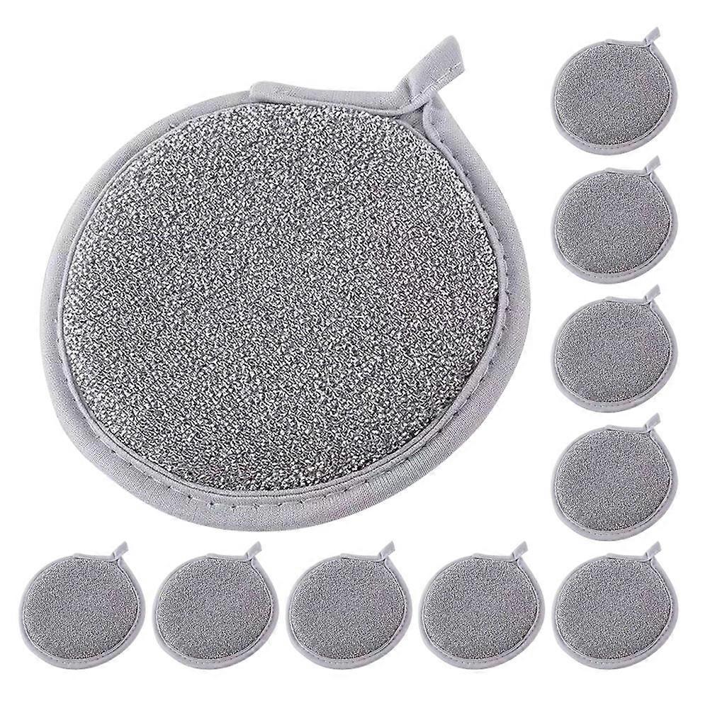 Wire Dishwashing Pads Round Kitchen Sponge Silver Scrubbing Cleaning 10Pcs