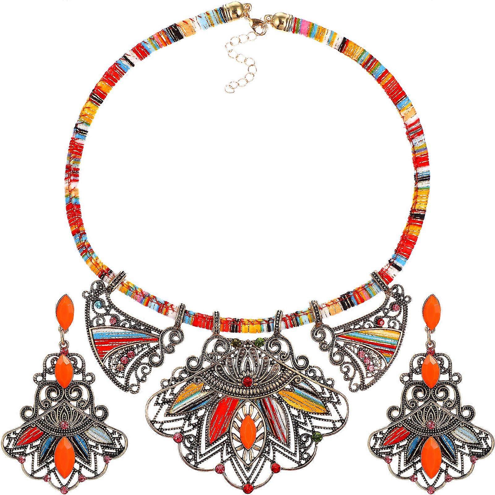 Trendy Boho Jewelry Set Necklace Earrings For Gatherings Multi Color Gift 1 Set