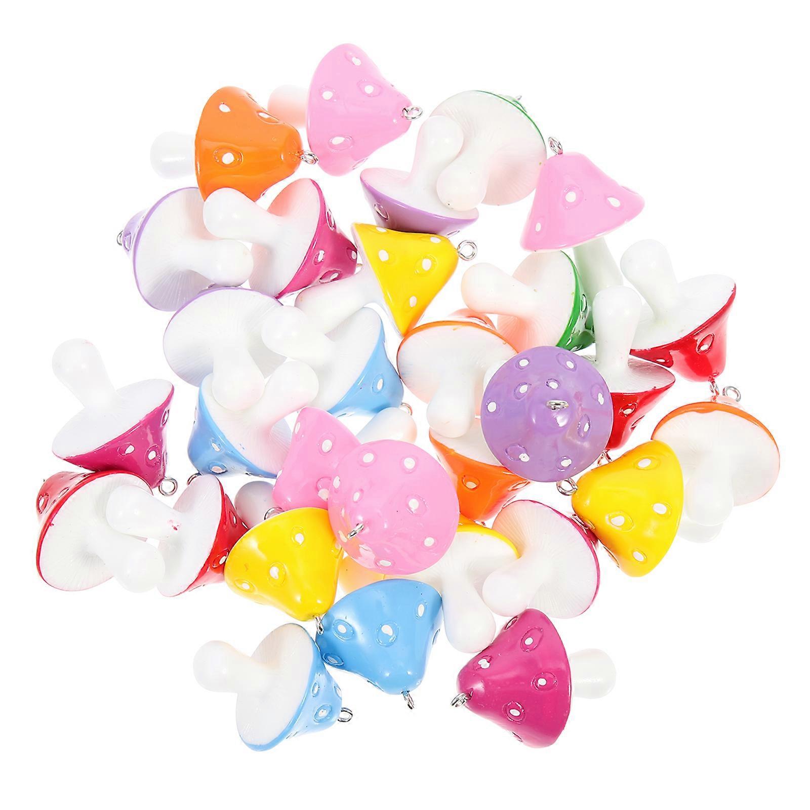DIY 30Pcs Mushroom Shape Pendant Hanging Ornaments For Women 3.5X2.5cm Assorted Color Keychain Charms