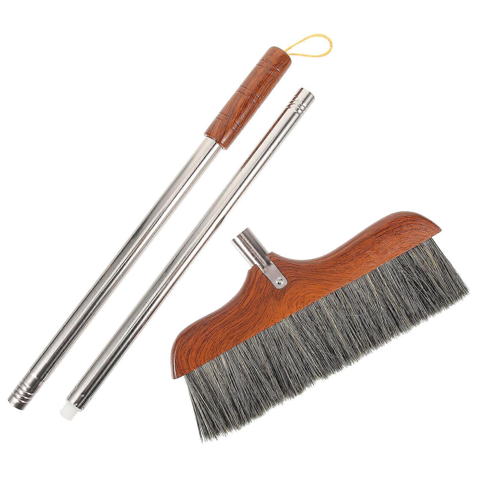 Sturdy Stainless Steel Broom with Dense Bristles for Home Cleaning Easy to Hang Black
