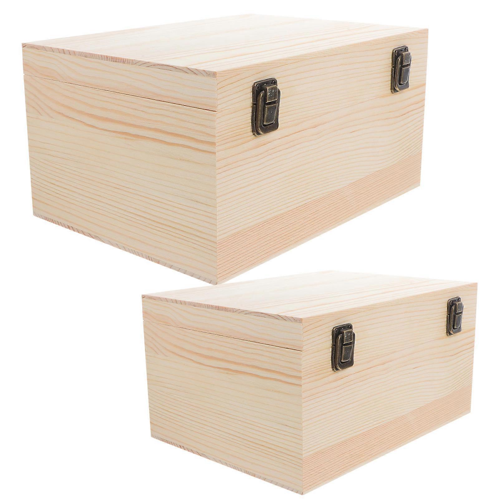 Large Unfinished Wooden Box with Hinged Lid for DIY Crafts and Storage Made of Natural Pine Light Yellow