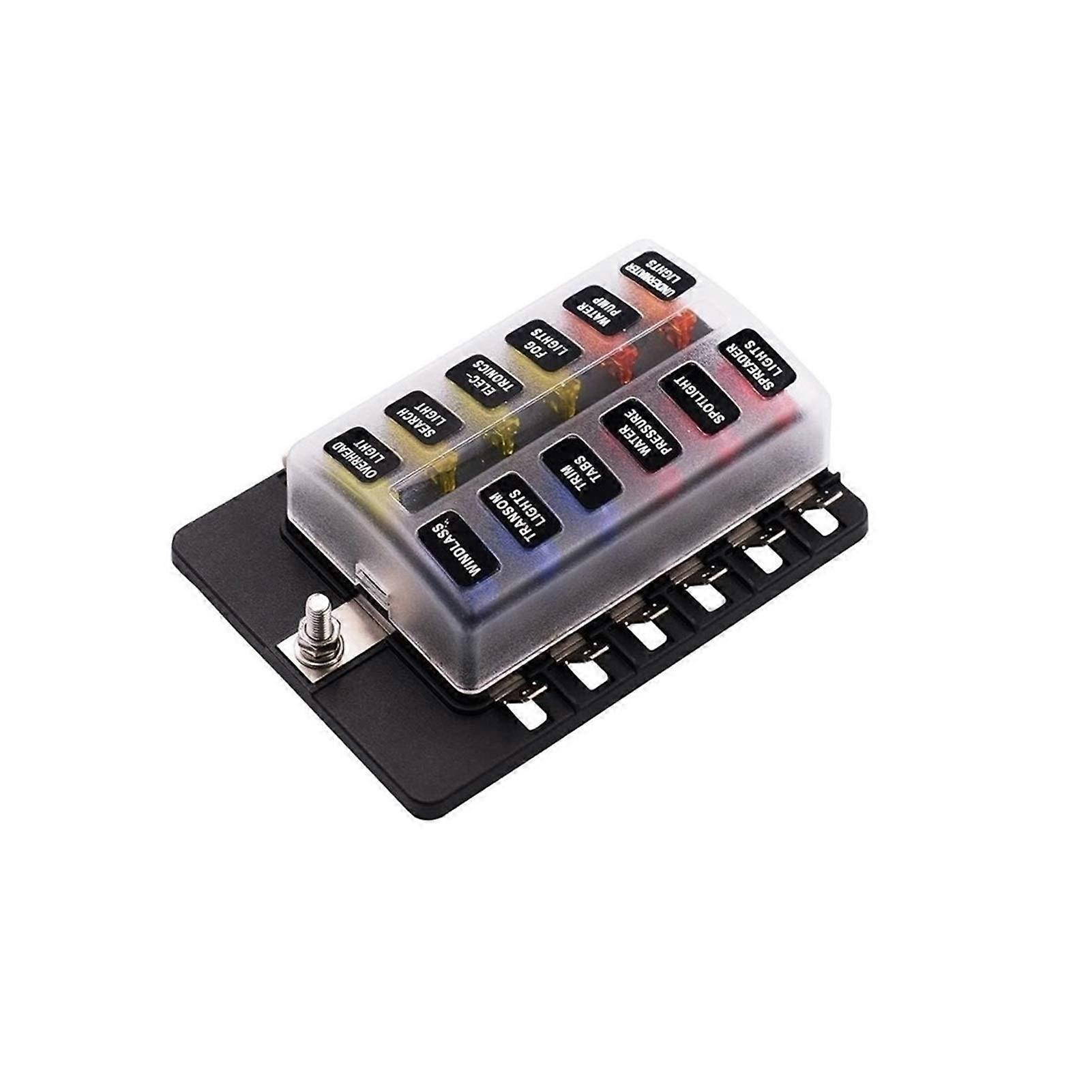 TMP1105 PC Waterproof Automotive 1to12 Way Fuse Box Holder 5A 10A 15A 20A Fuses Blade for Cars SUVs RVs Buses Yachts Boats etc (Color: Dark Grey)