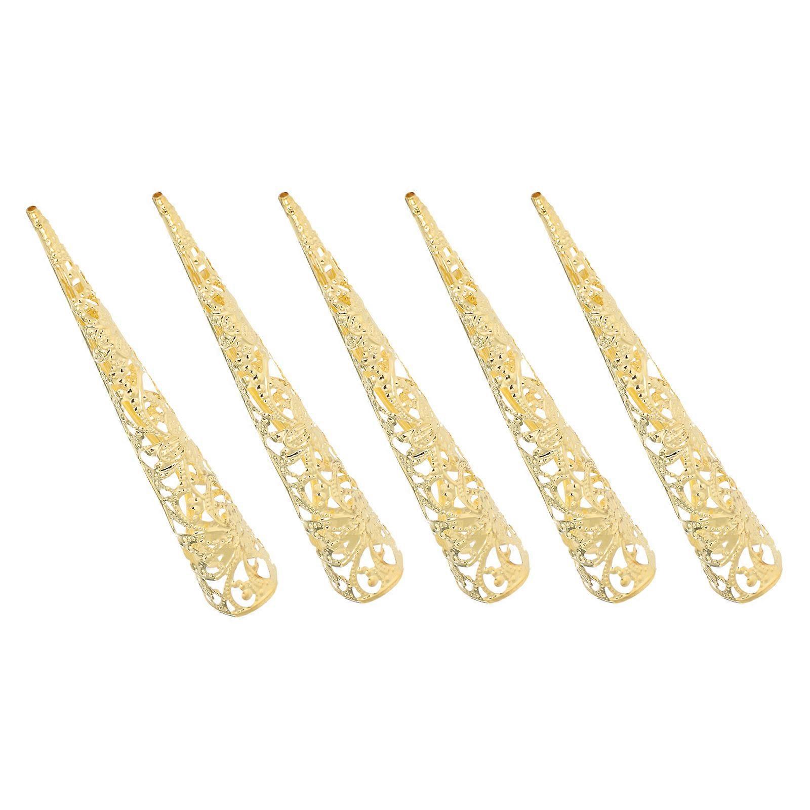 Hollow Claw Finger Tips Cover for Halloween Or Christmas Cosplay Made of Durable Metal in Golden Color 5Pcs