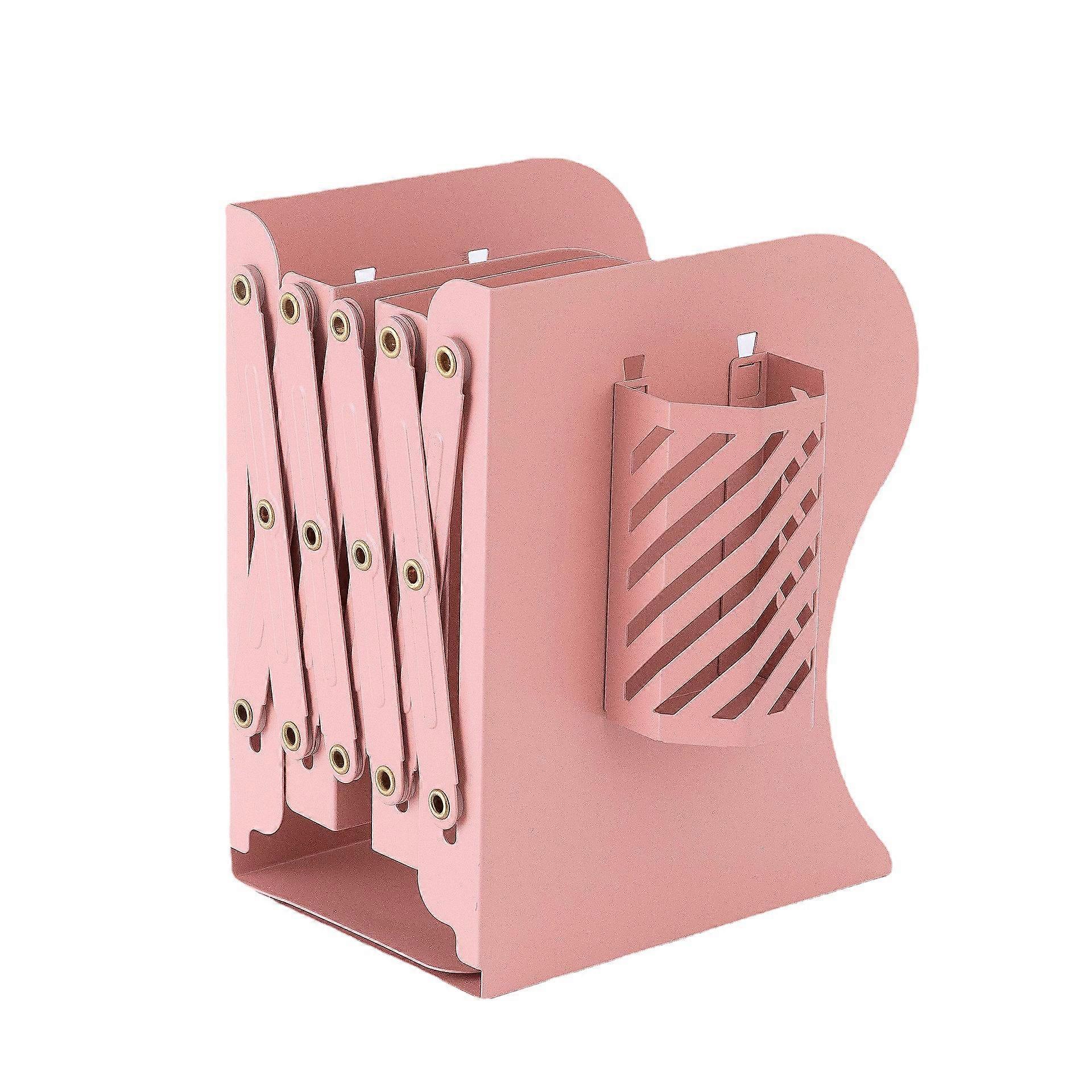 Adjustable Bookends, Book Storage Book Stand with Pen Holder Book
