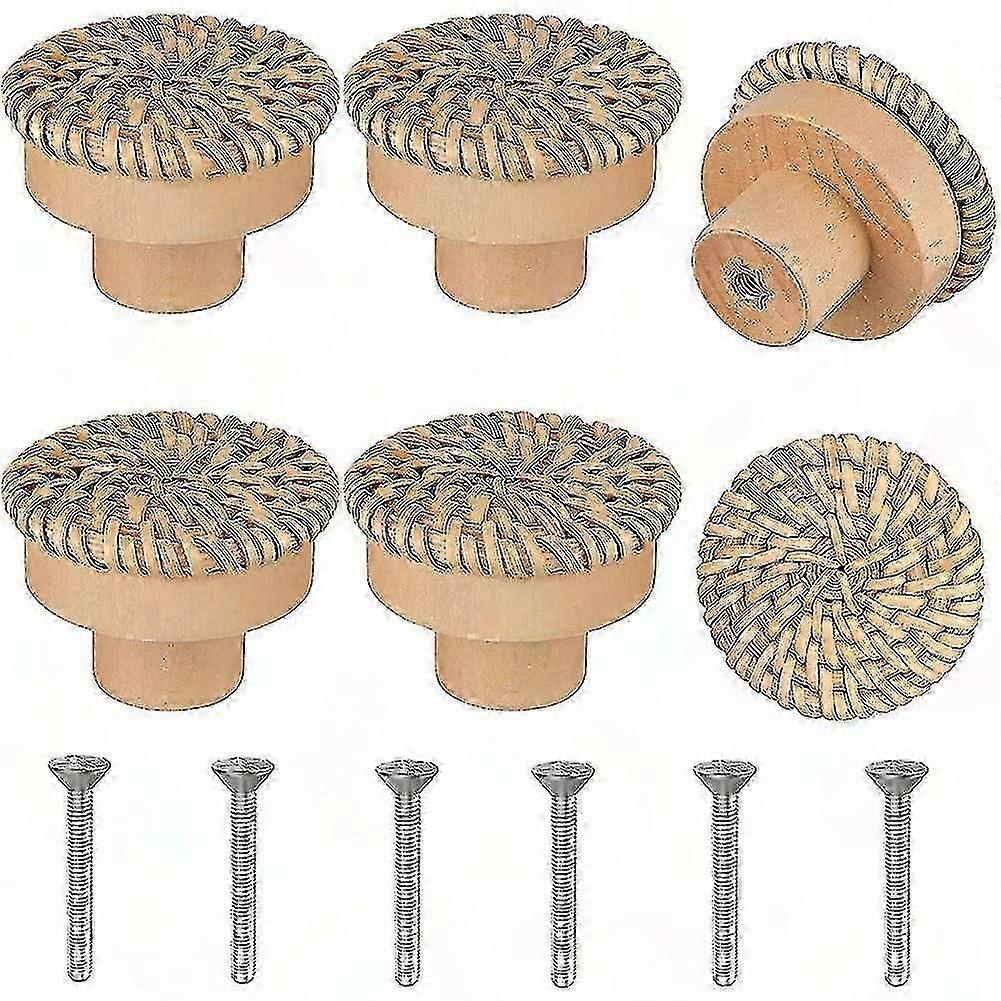 Boho Rattan Dresser Knobs Round Screws Compatible Boho Furniture Knobs 6pcs