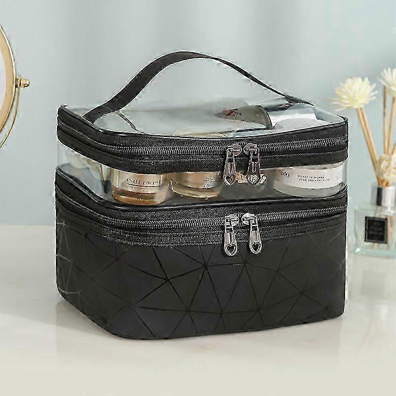 Clear Double-Layer Makeup Organiser Bag - Spacious Cosmetic Case for British Beauty Essentials
