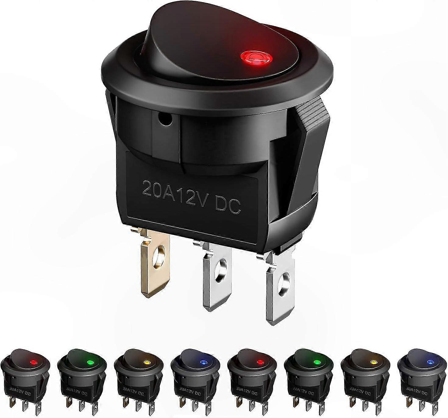 8 Pack LED Rocker Switches, 12V DC 20A Self-Locking On/Off Button for Automotive, Marine, RV, Home Devices