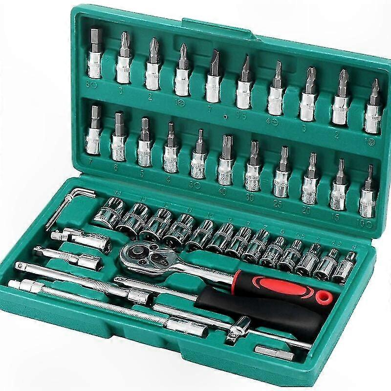 46 Pack 6.35mm Socket Set with Quick Release Ratchet, Extension Bars for Car Engine and Bike