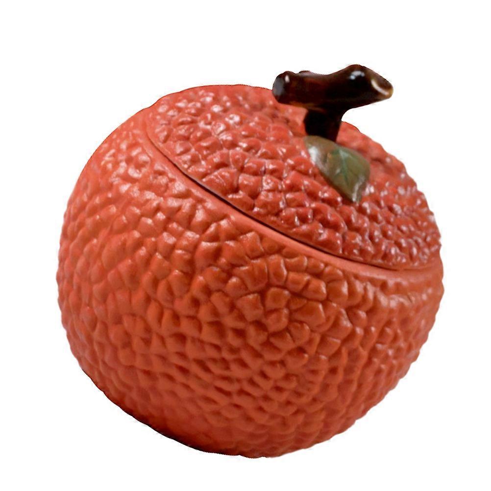Loose Leaf Tea Canister Litchi Shaped Tea Can Desktop Adornment Ceramic Red for Sealing 1Pack