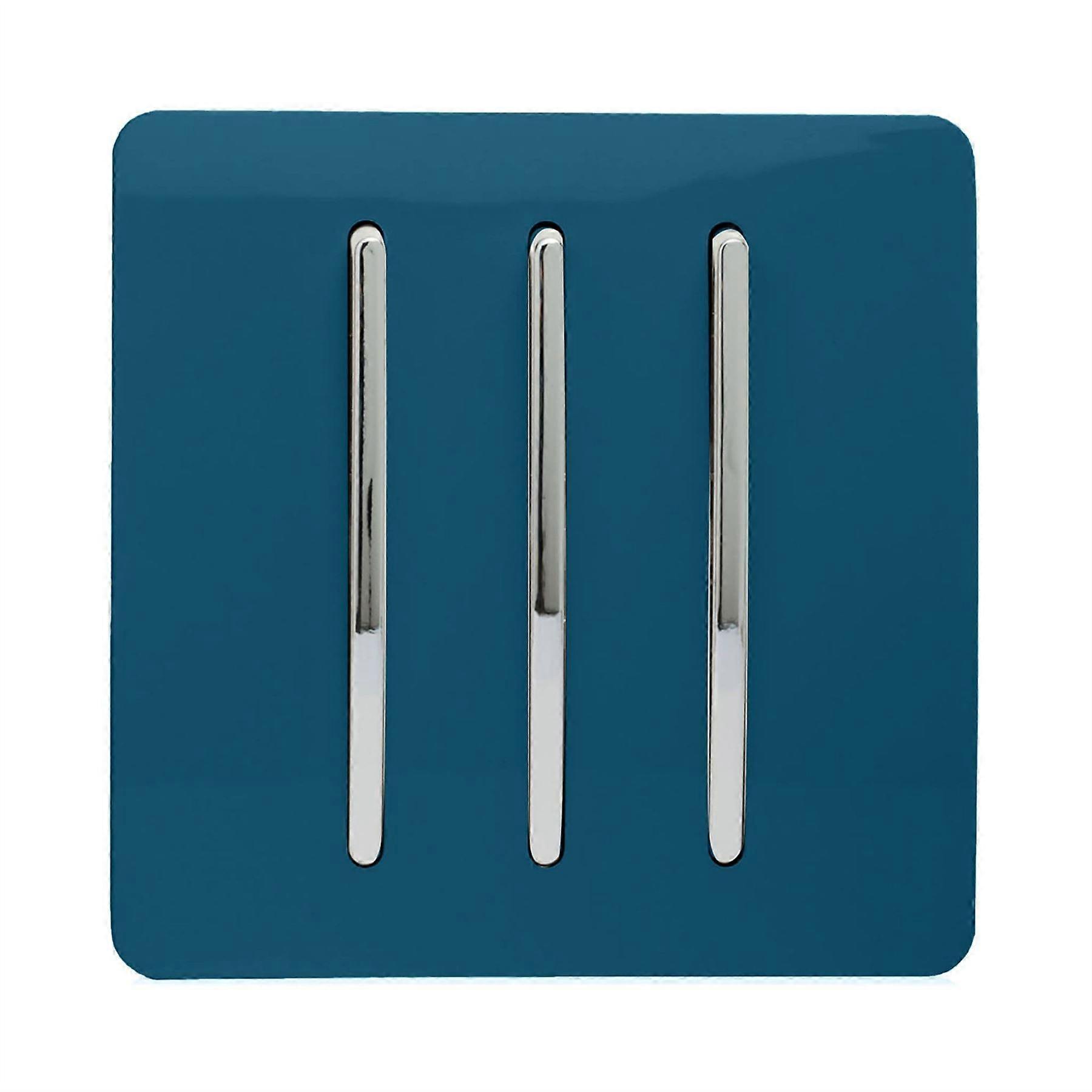 Trendi 3 Gang 2 Way Artistic Modern Glossy 10 Amp Rocker Tactile Light Switch Midnight Blue