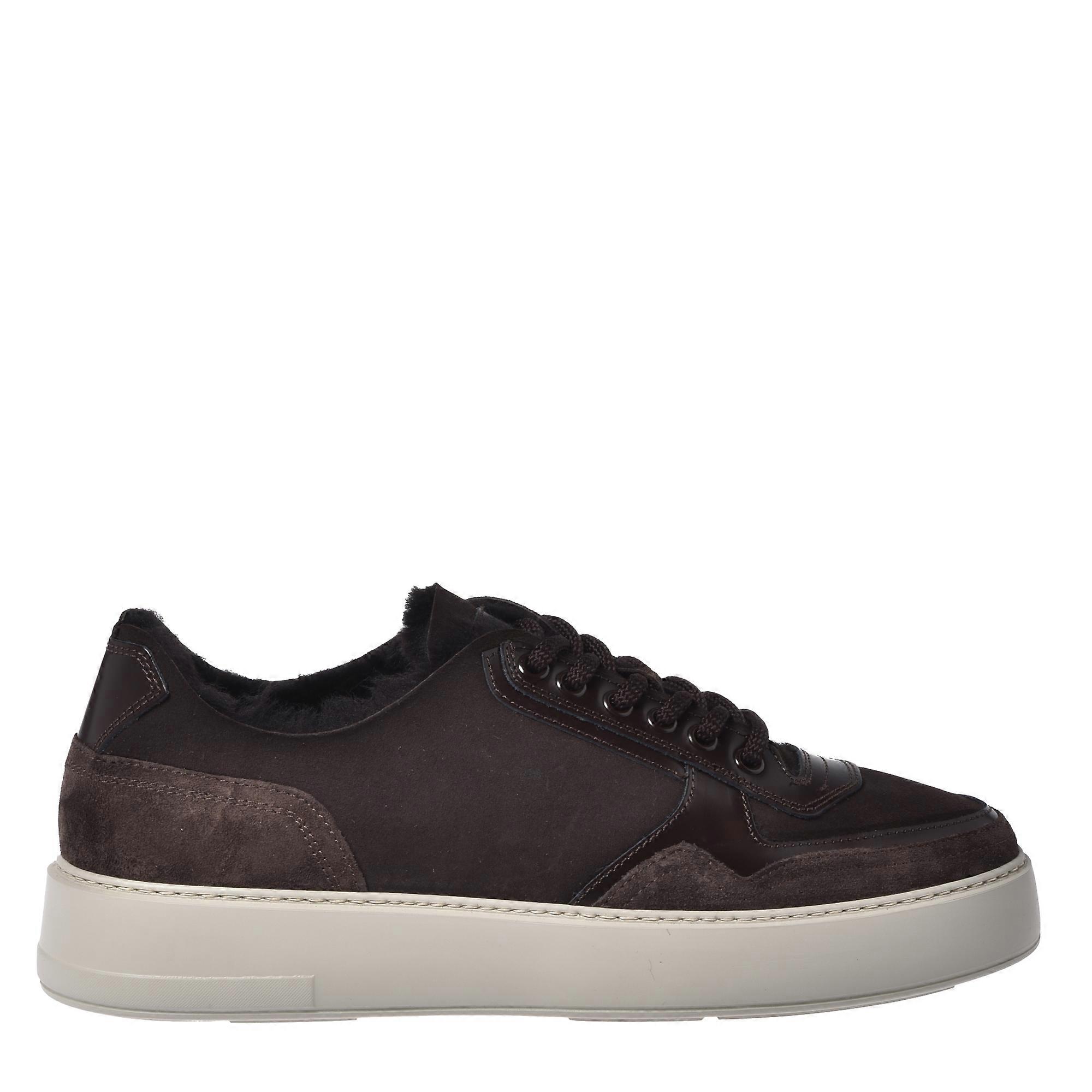 Baldinini - Baskets en daim marron foncé et peau de mouton