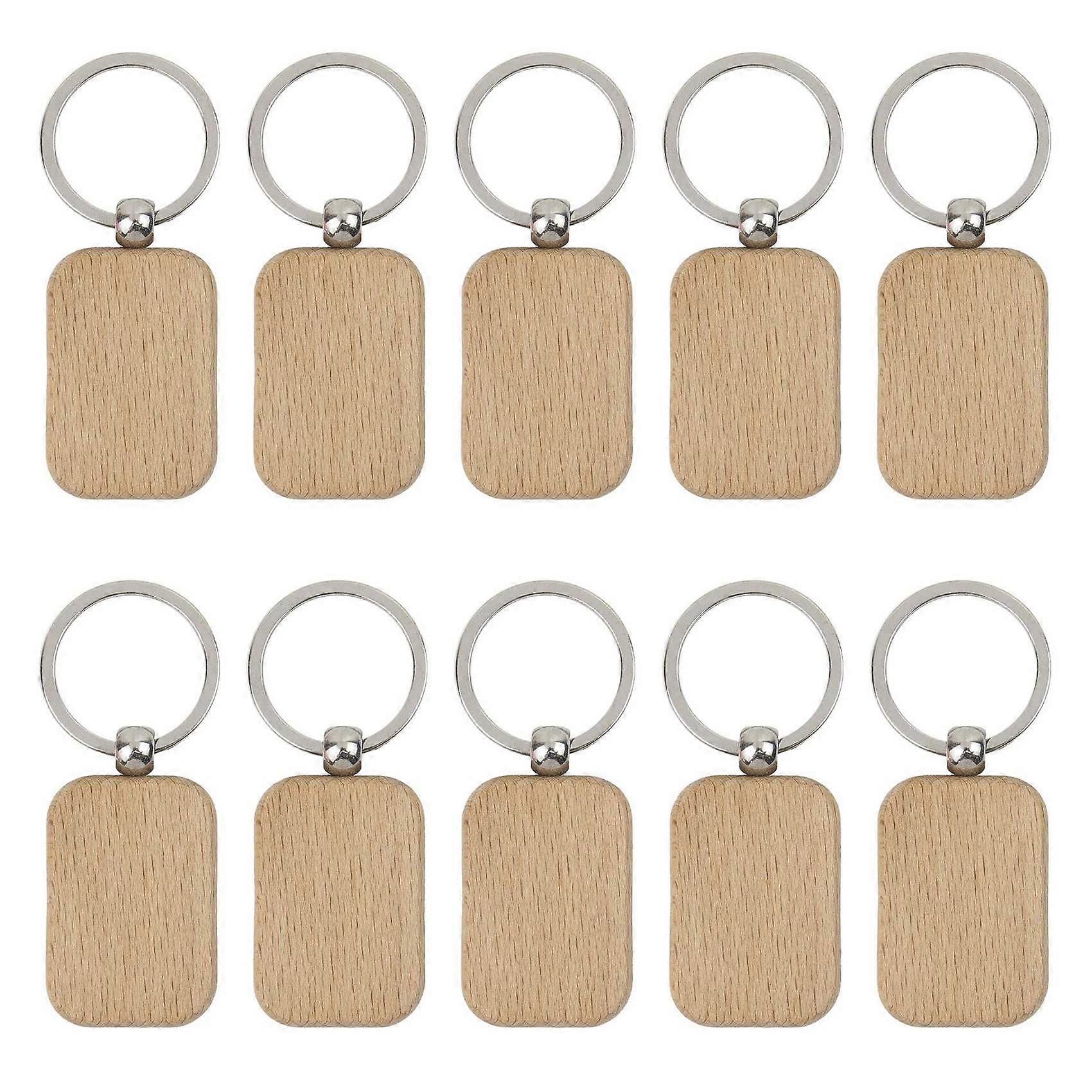 10 Pack Wooden Key Chain Unfinished Wood Pendant Blanks with Keyrings for Tags DIY Key Craft Suppli
