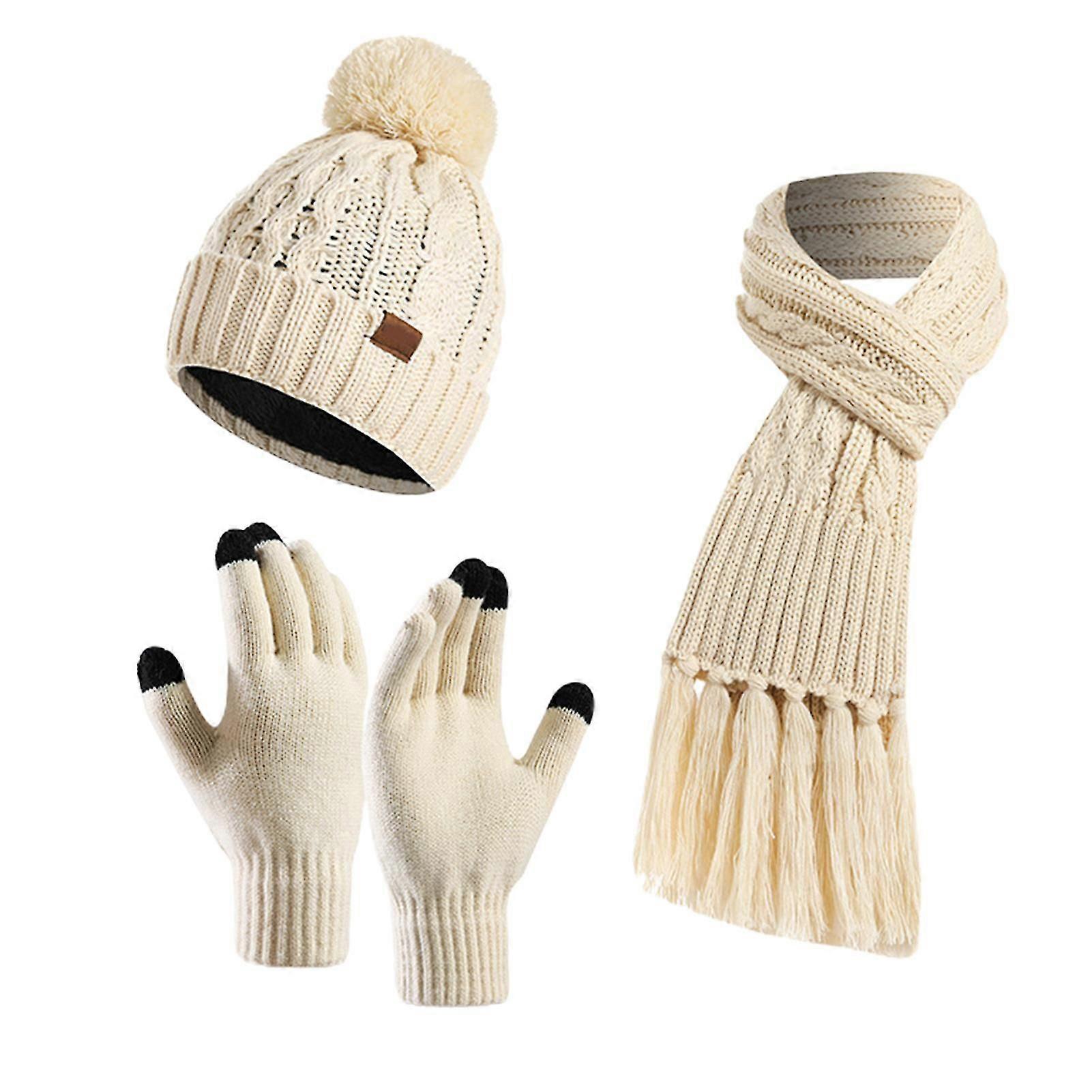 Winter Beanie Hat Scarf Gloves Set Unisex Slouchy Scarf Warm Knitted Hat Gloves For Outdoor