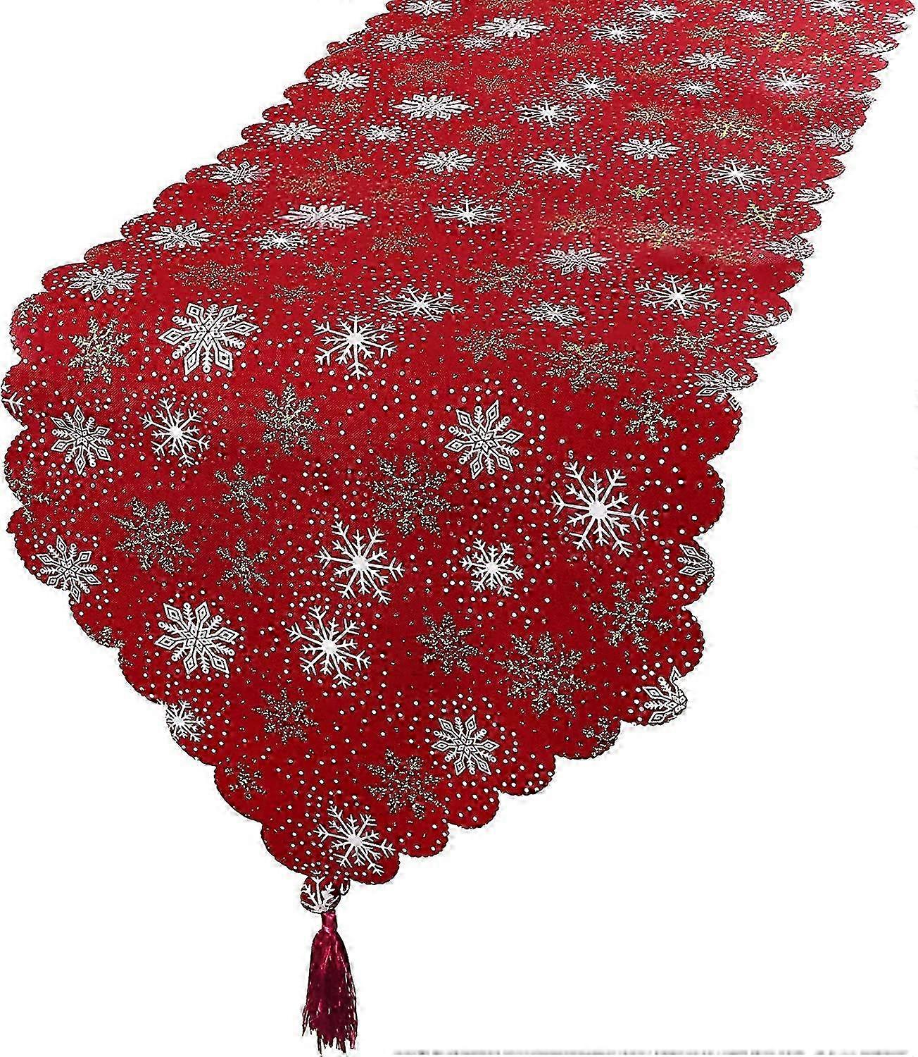 Christmas Table Runners Red with Snowflake Patterns
