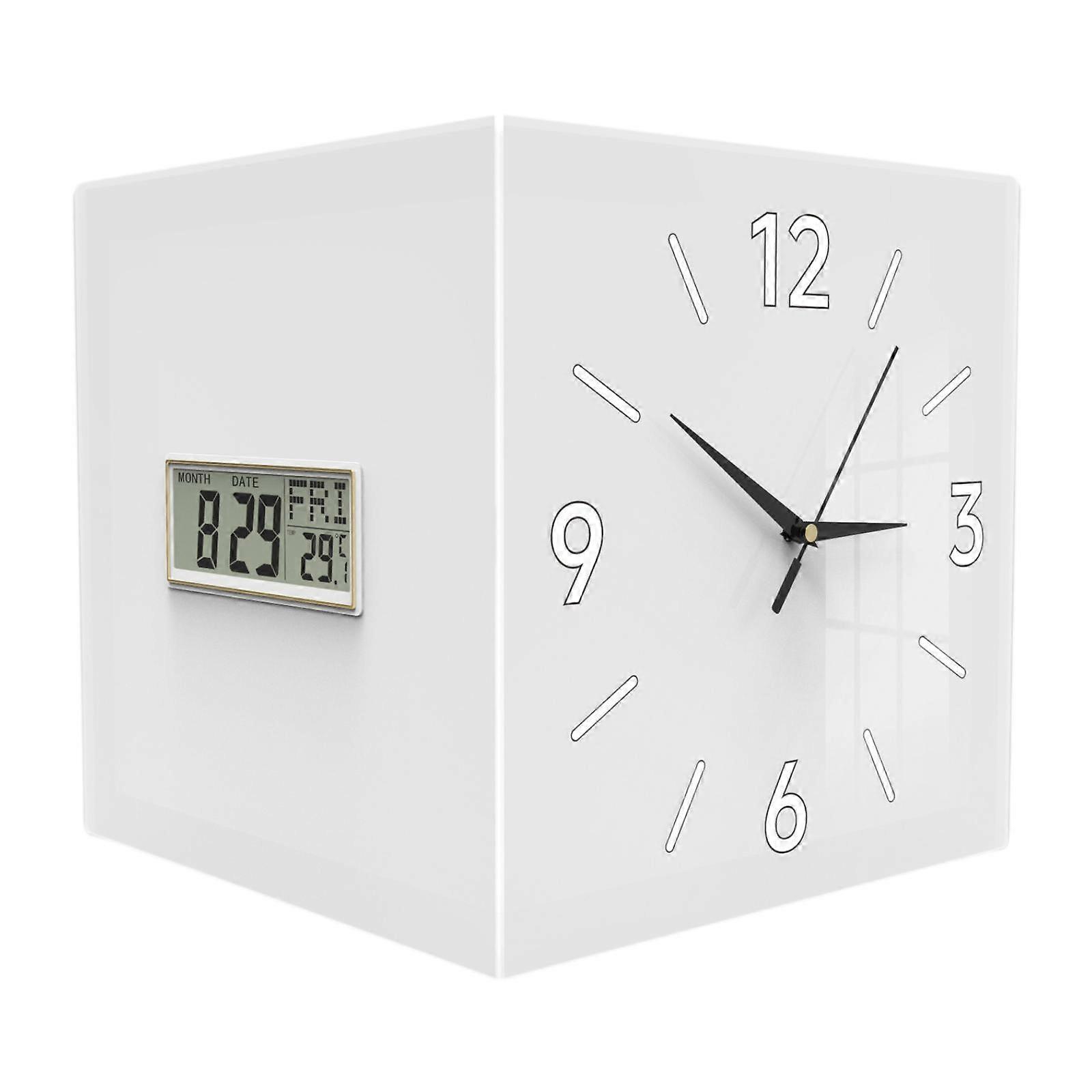Double Sided Corner Wall Clock Decorative Clock Acrylic Date Week Display