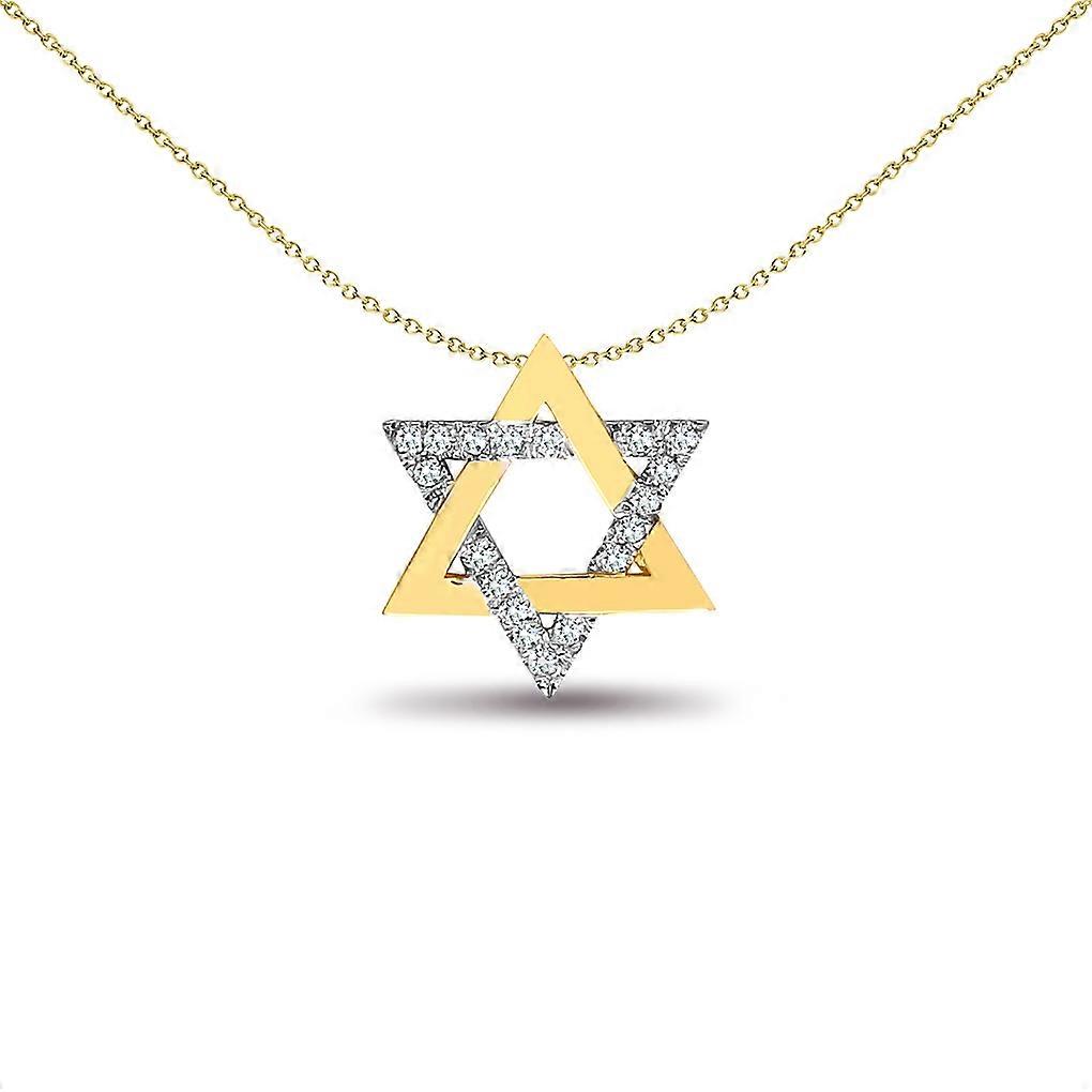 Jewelco London 女士实心 9 克拉黄金密镶圆形 H I2 0.1 克拉钻石 Magen David 星星魅力吊坠