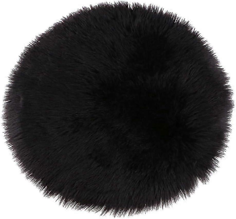 Floor Cushion, Plush Carpet Cover Rug - Black 60cm, Soft Artificial Fur, Waterproof, Multi-Use