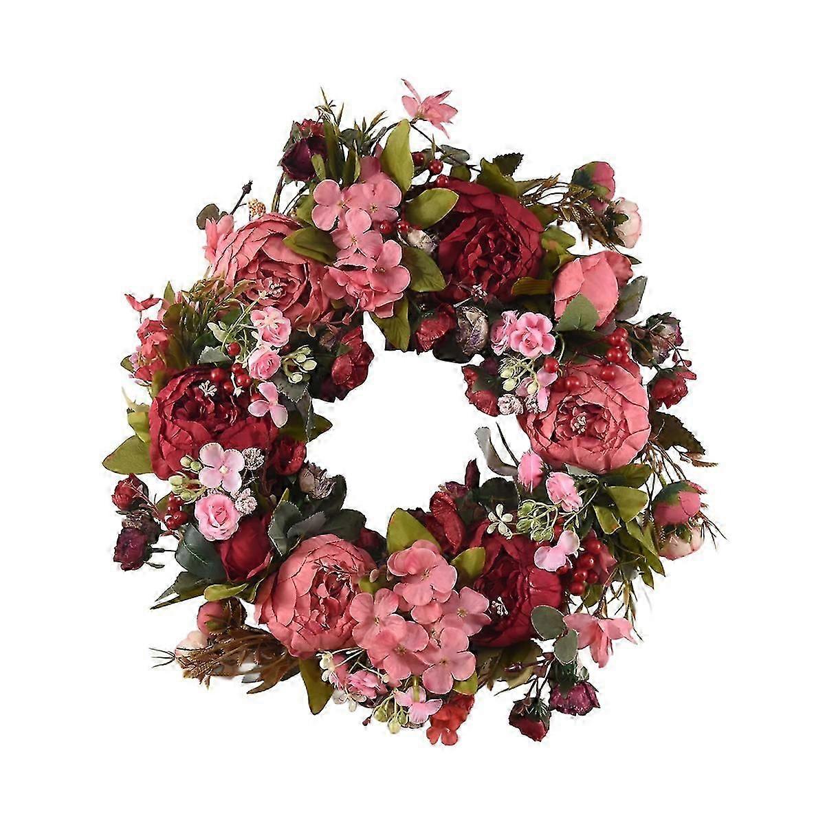Decorative Door Wreath,Silk Flower Peony Head Flower Wreath 40cm Handmade Garland for Autumn Winter