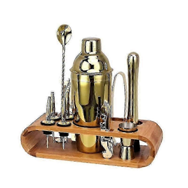 Cocktail Bar Set Mixology Bartender Kit: 12-delige Bar Tool Set Met Stijlvolle Bamboe Stand (goud)--