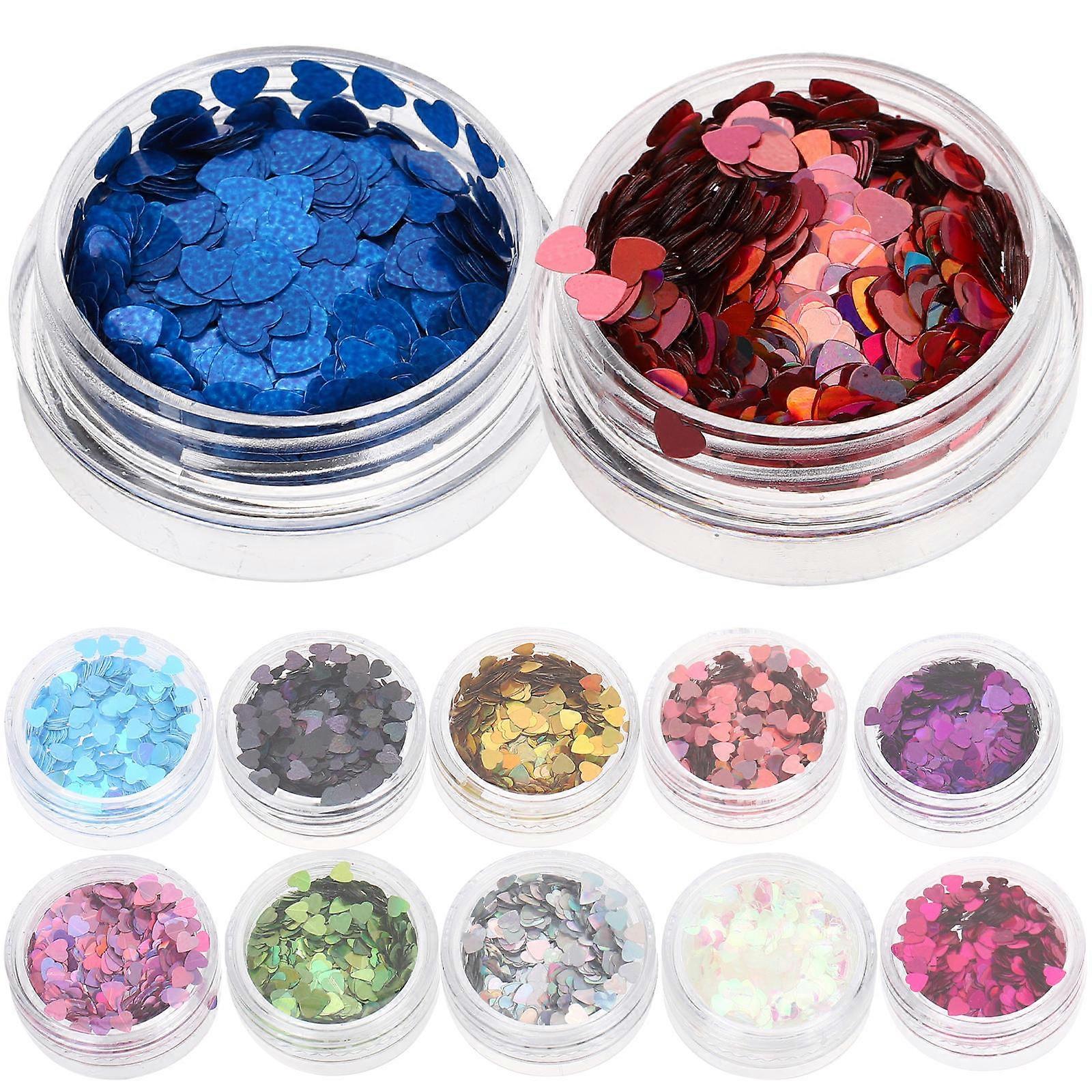 Heart Nail Charms Nail Sequins for DIY 12 Boxes Love Pattern Glitter