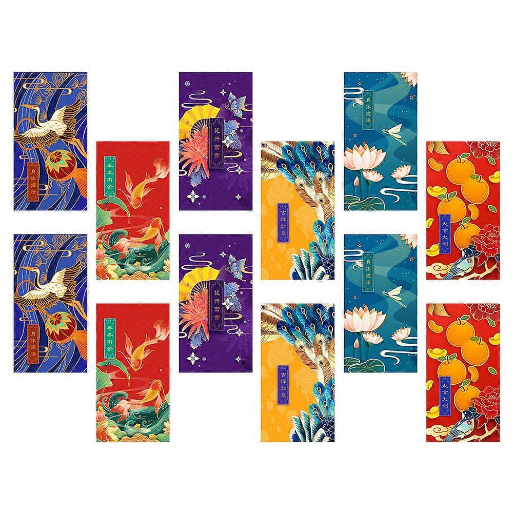 Spring Festival Red Packets 12Pcs Cute Red Envelopes For Birthdays And New Year Gifts 17X9Cm Classical Design Money Holders