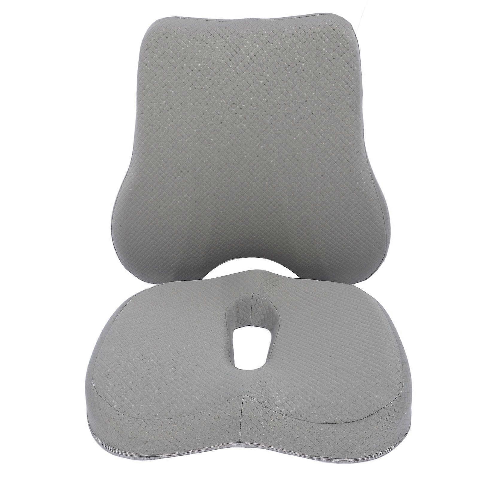 Seat Cushion and Lumbar Support Pillow Adjustable Memory Foam Chair Pad Back Cushion Seat Cushion Set for Office Chair Gray