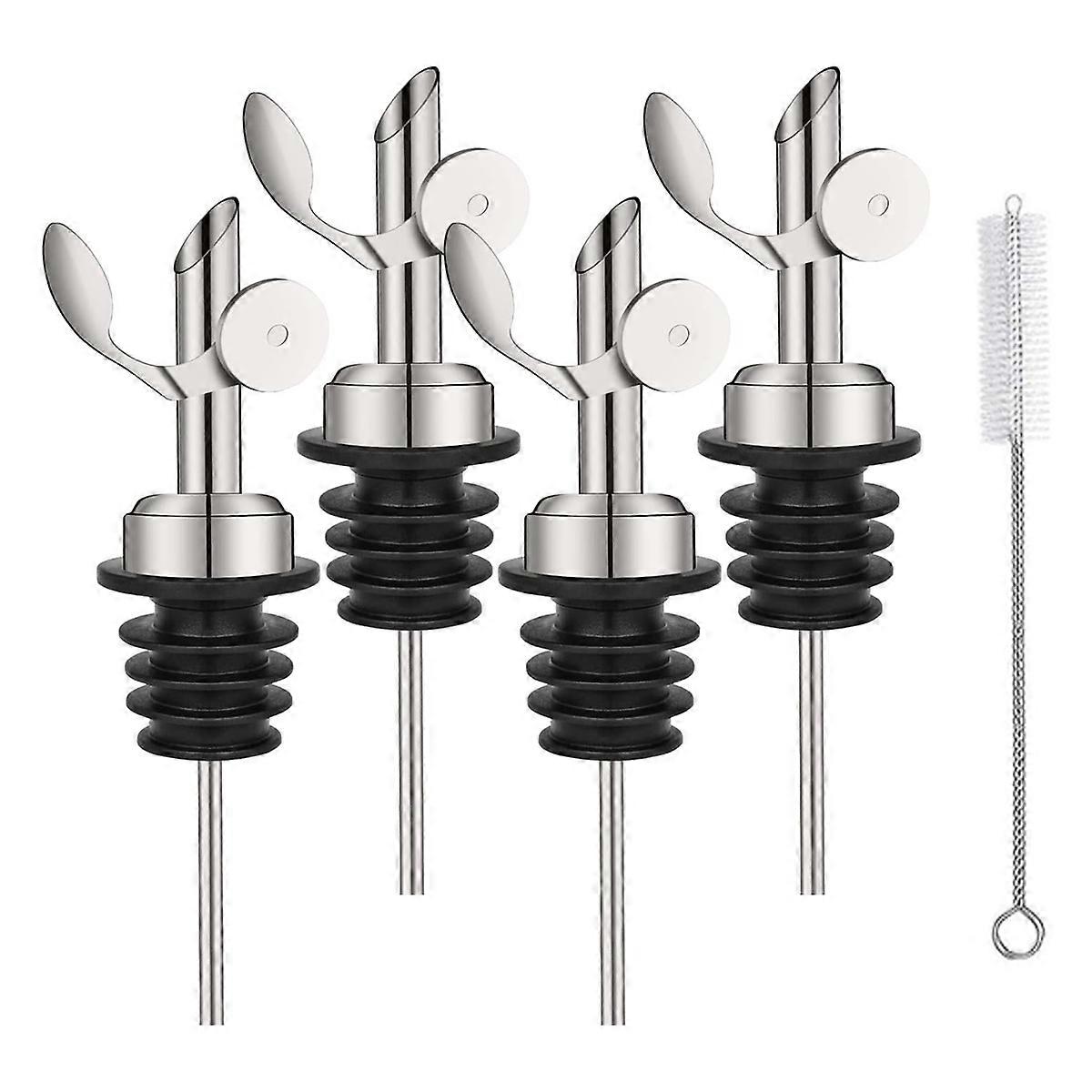 4Pcs Bottle Pourers, Self Closing Olive Oil Dispenser Spout, Silver