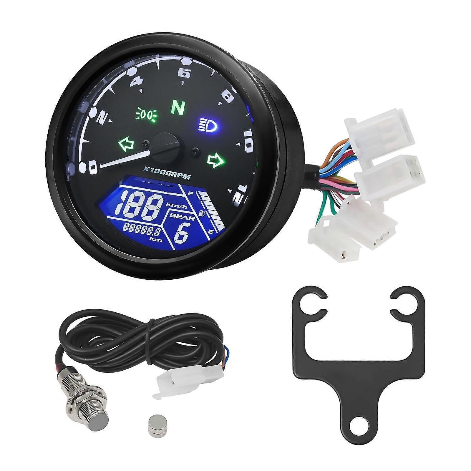 Dual Odometer Gauge Universal Motorcycle Instrument 12000 RPM Tachometer Odometer Digital Dash For 14 Cylinder