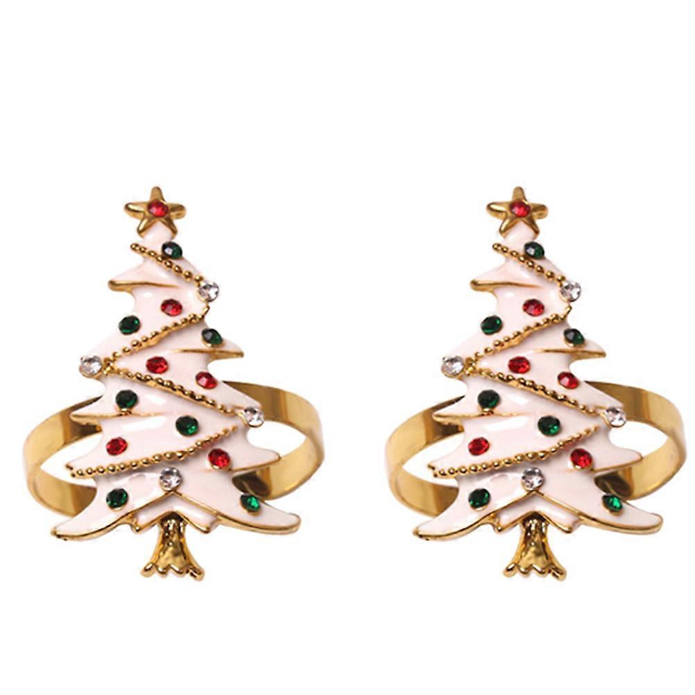 Xmas Napkin Ring Tree Shape for Christmas 6Pcs Golden Napkin Holders