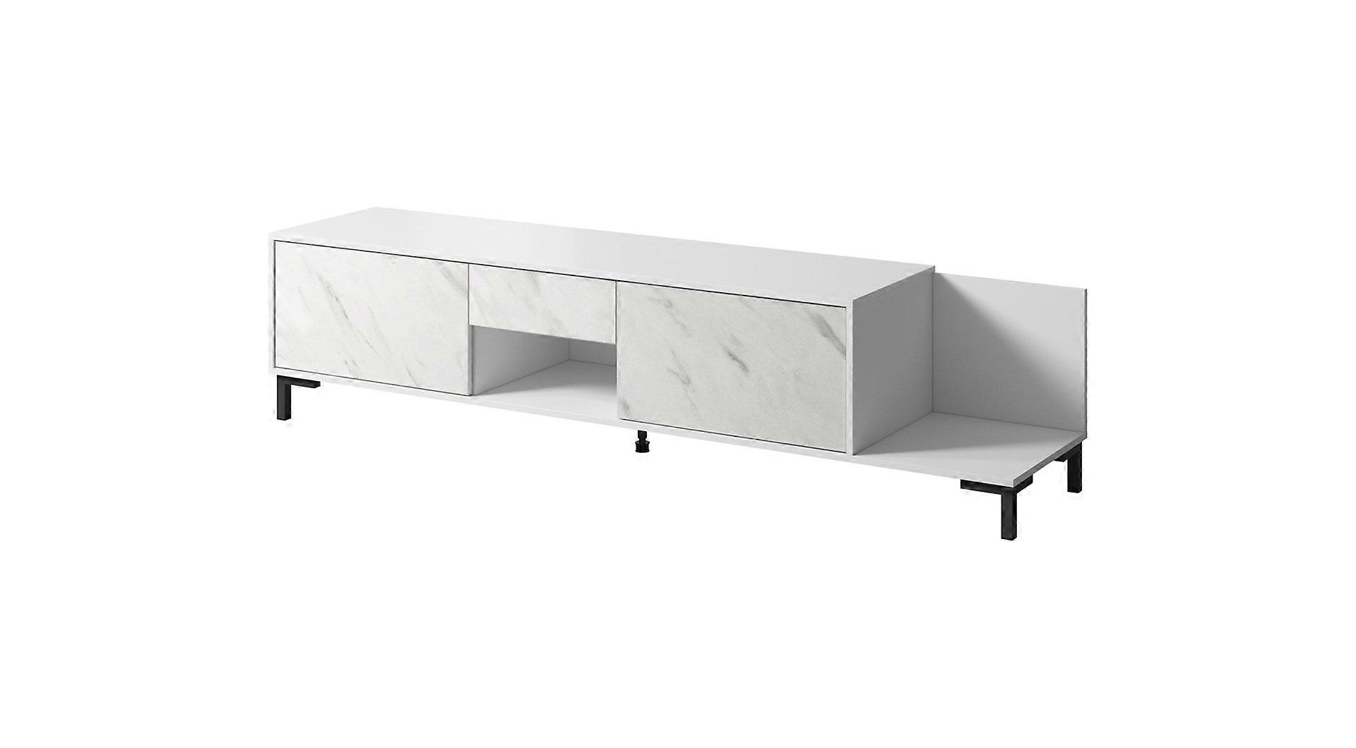 RTV Schrank Marmo 2D1S1K 195x40x47,5 cm Weiß Matt/Marmor Weiß