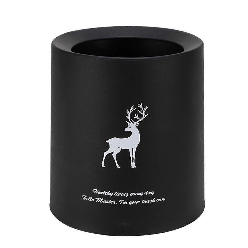 Mini Garbage Cans Deer Pattern Desktop Waste Bin Round Design Perfect For Car Use Black Color Smell Suppression 1Pack