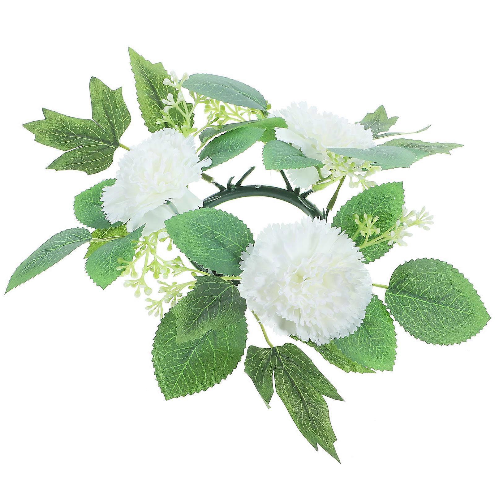 4Pcs White Candle Ring for Pillars with Artificial Flowers Wedding Decor