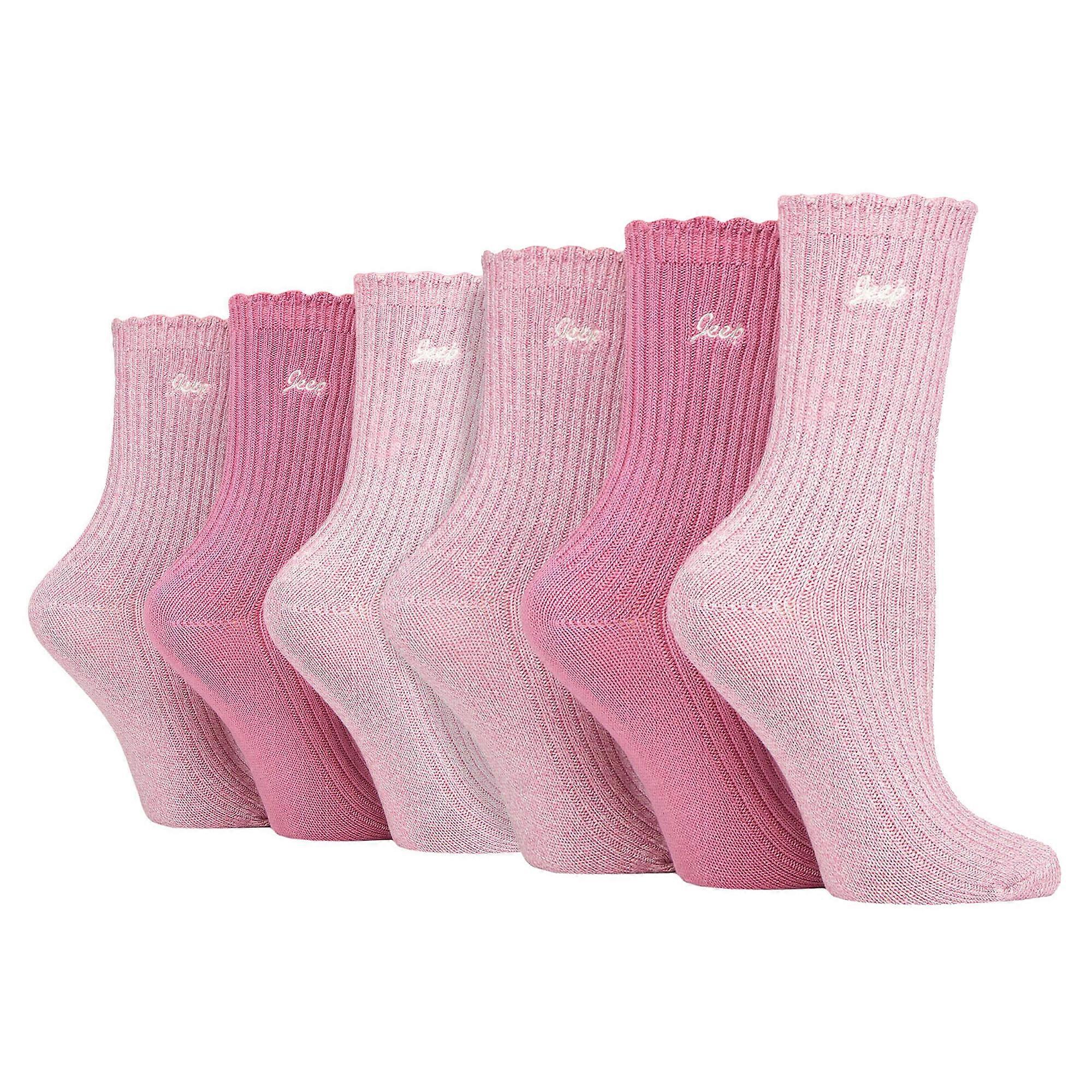 Jeep - 6 Pack Ladies Bamboo Boot Cute Scalloped Top Socks