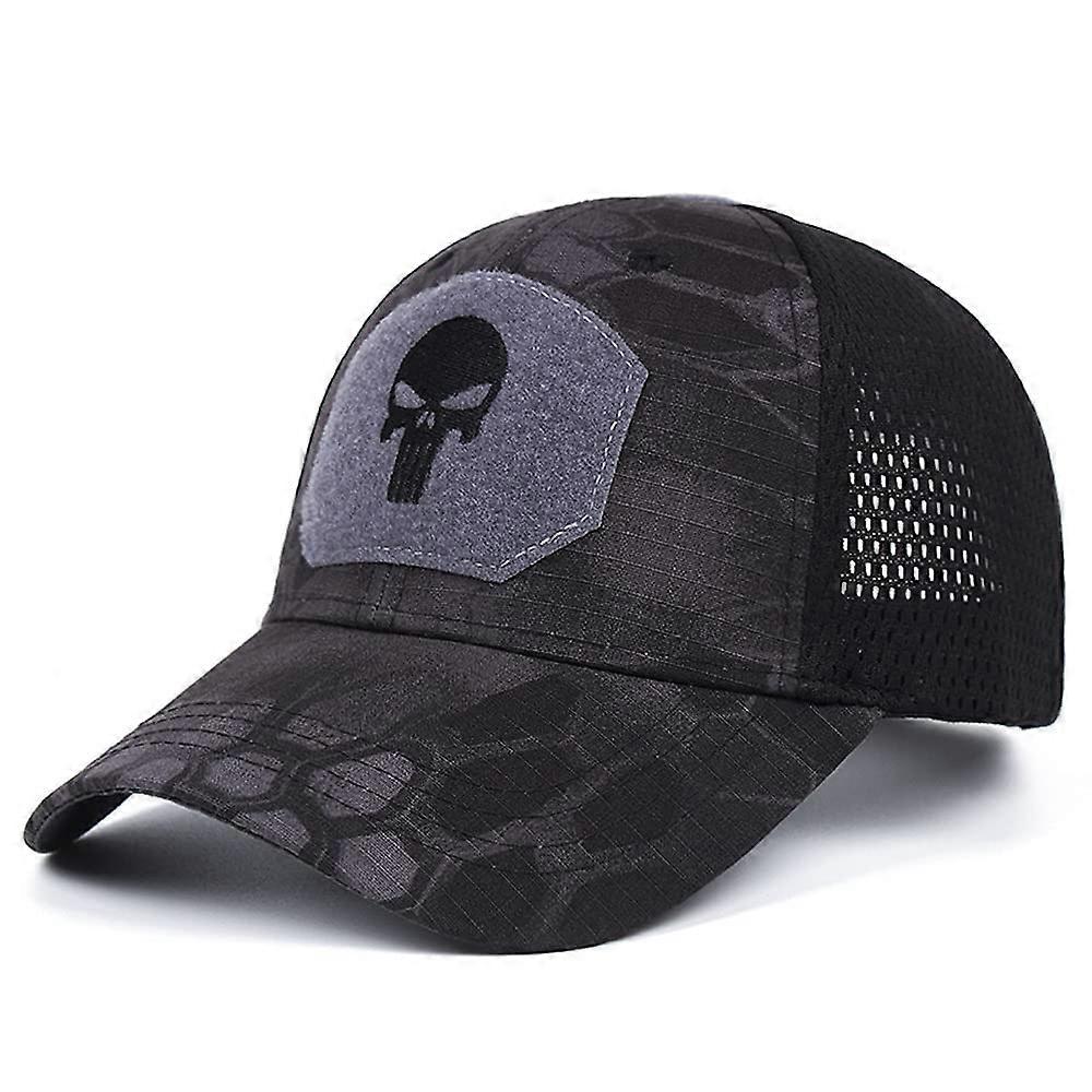 Skull Mesh Baseball Cap For Men Fitted Tactical Breathable Outdoor Sports Hats One Size Gray