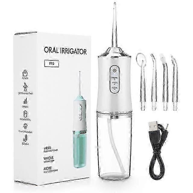 Hydropulseur dentaire portable, rechargeable par USB, 4 jets, 220 ml, 3 modes, IPX7, 1 400 tr/min