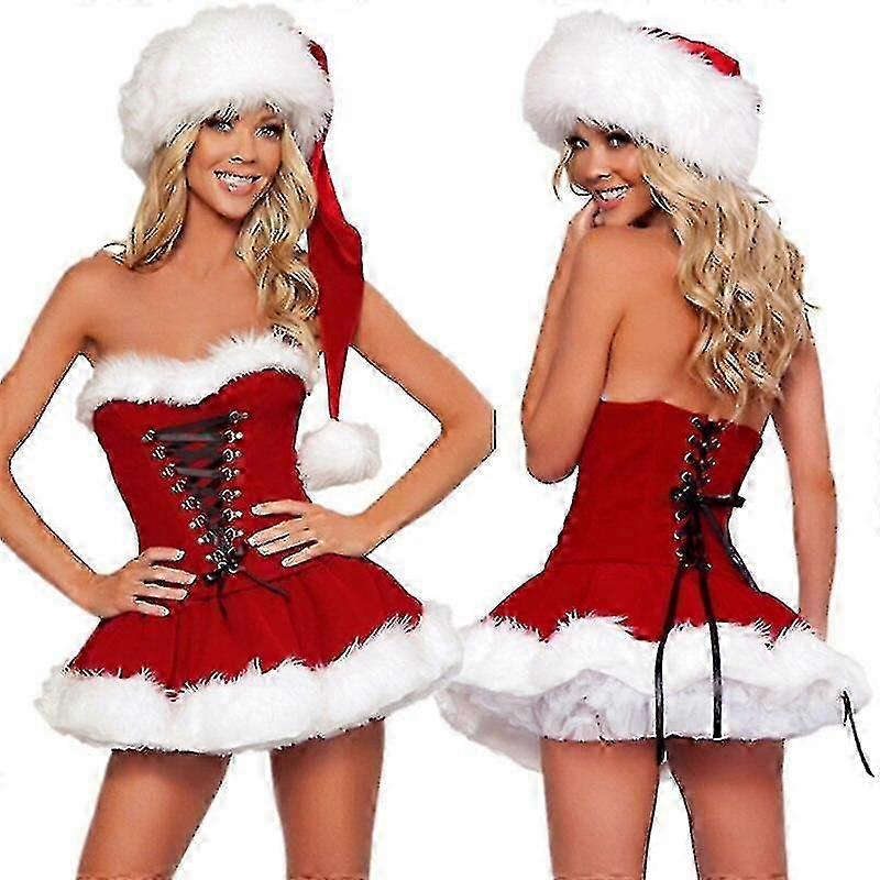 S-2XL 高品質 レディース クリスマスコスチューム スーツ クリスマスパーティー セクシー レッドベルベットドレス コスプレ サンタクロース コスチューム 衣装 プラスサイズ