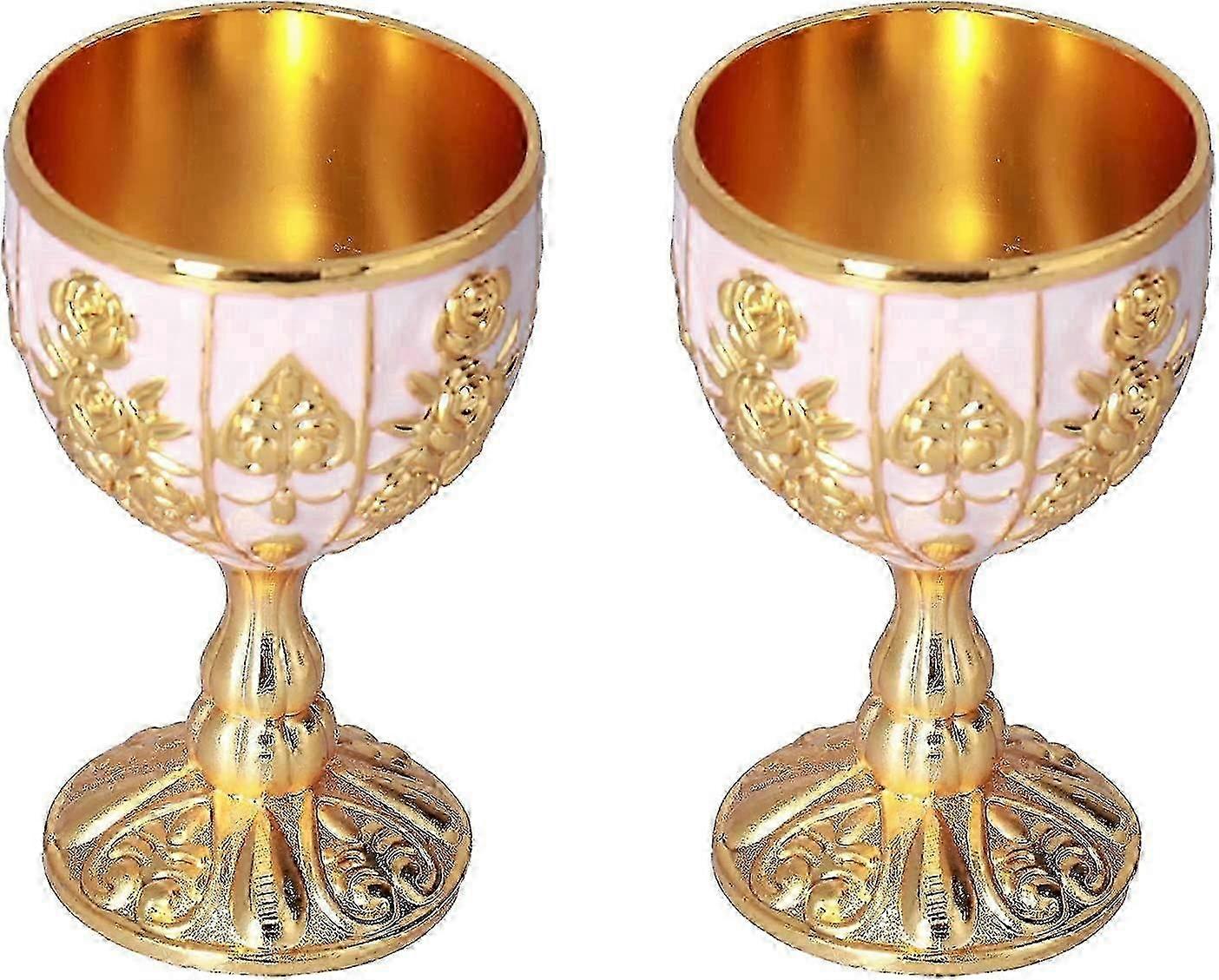 Vintage Handmade Goblet Chalice, Royal Embossed Cup with Intricate Patterns 2Pcs (Pumpkin Gold)