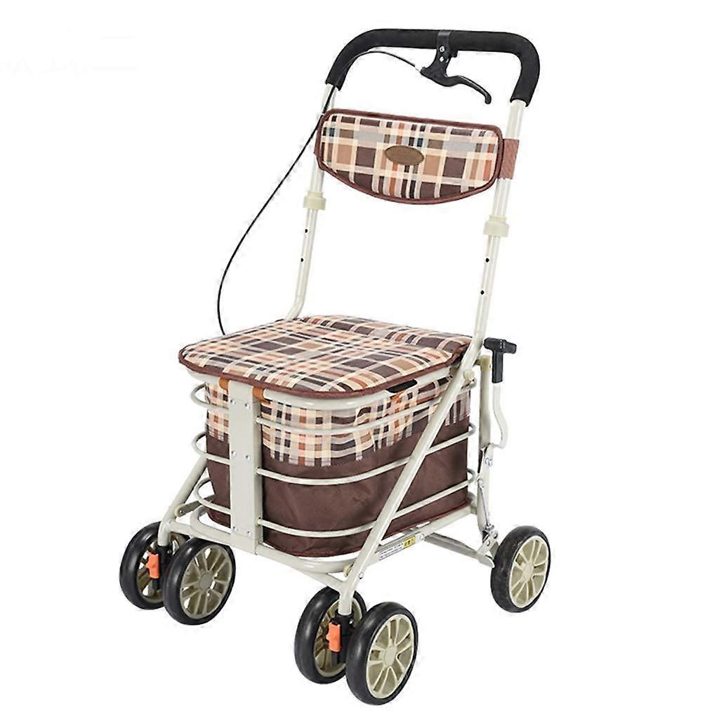 Lightweight Folding 6 Wheel Rollator Walker With Handbrake Collapsible Trolley Shopping Cart Walking Seat For Elderly