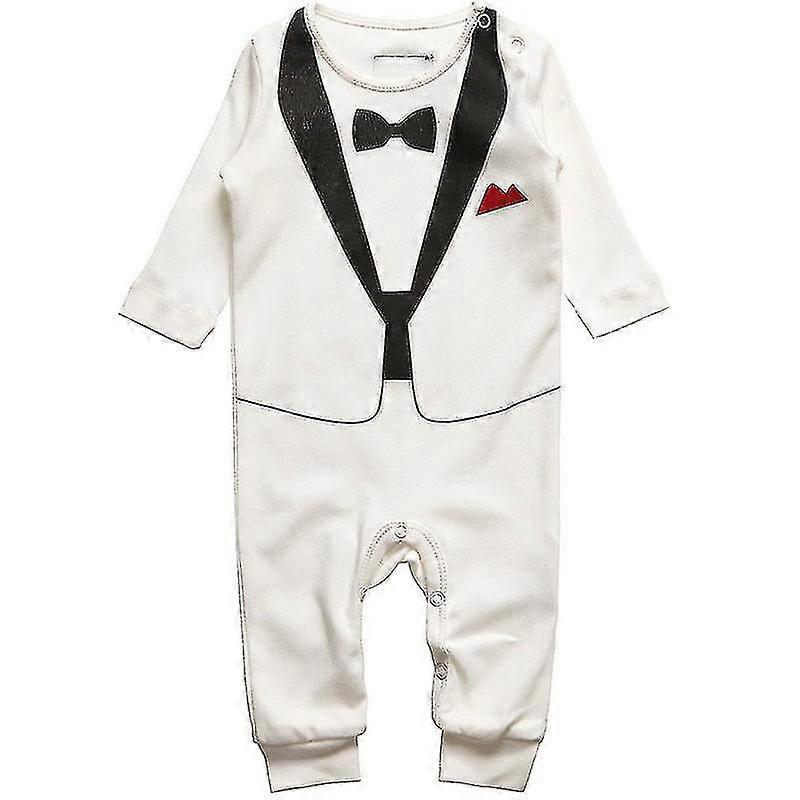 Babypojke smokingjumpsuit - liten gentleman bröllopskläder i ett stycke för spädbarn