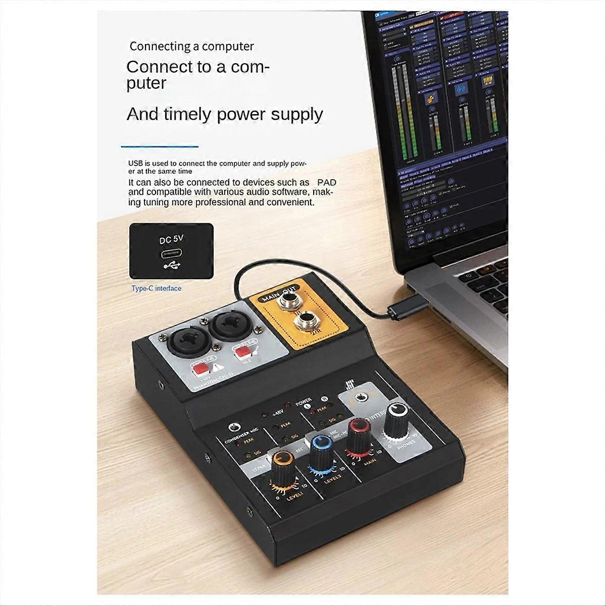 2-Way Recording Mixer USB Computer External Sound Card DJ Mixer