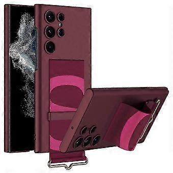 For Samsung Galaxy S24 Ultra 5G Wrist Band Kickstand Design Anti-wear Cell Phone Case PC+PU Leather Well-protected Cover Boris